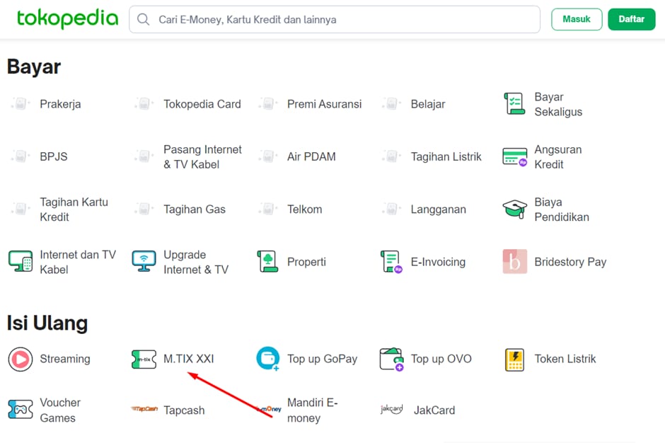 cara top up m tix di tokopedia