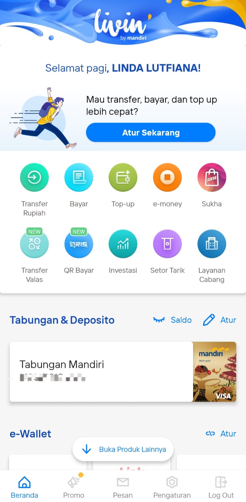 menu top up livin by mandiri