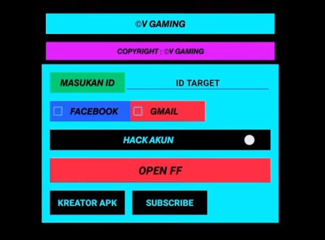 Apk Hack Akun FF dengan Salin Id V Gaming