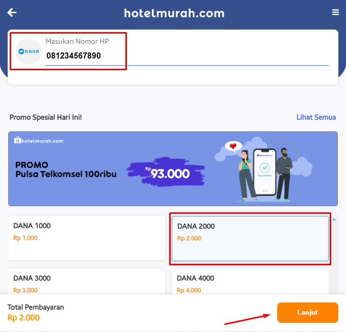 Transfer GoPay ke DANA via Hotelmurah.com