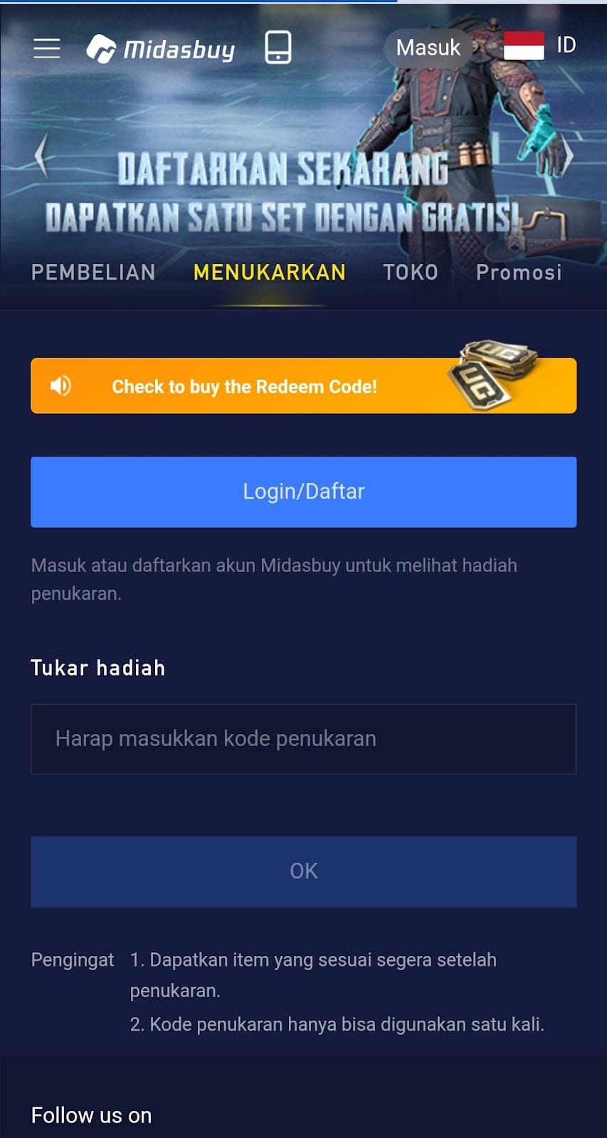 masuk ke tautan redeem Codashop pubg