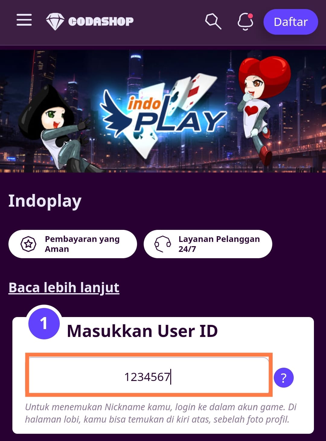 masukkan user id Codashop Domino