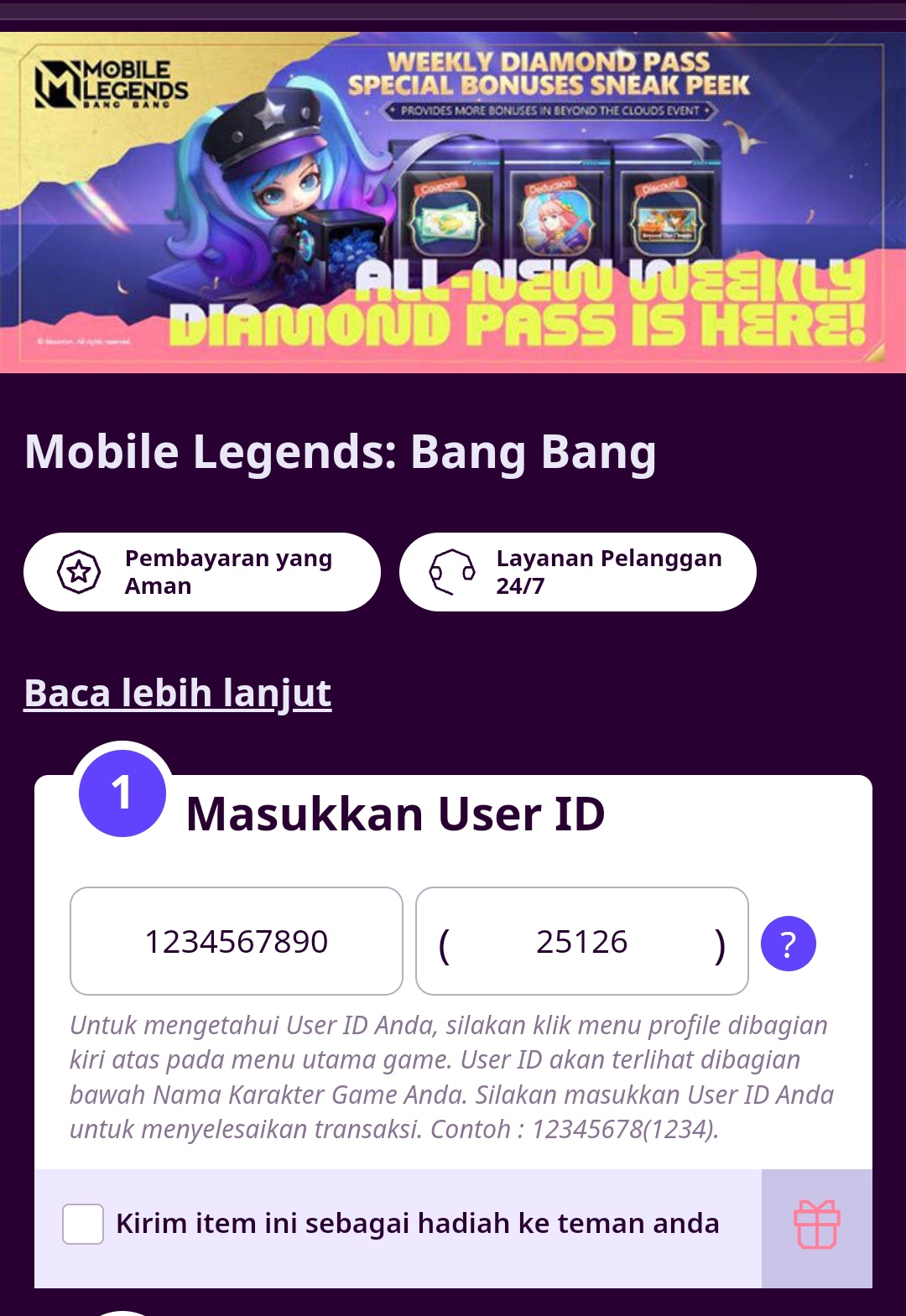 masukkan user id di codashop