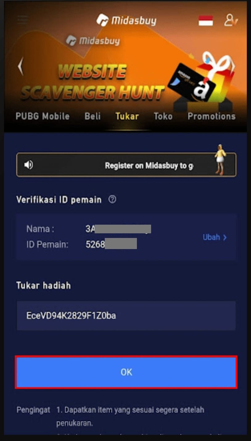 memasukkan kode redeem Codashop pubg