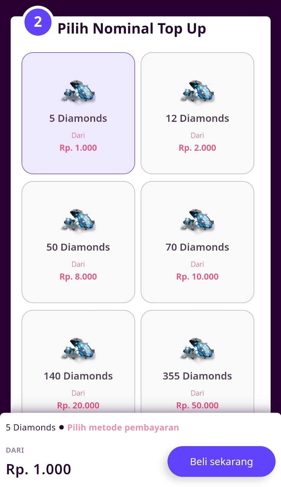 memasukkan nominal top up Codashop Free Fire