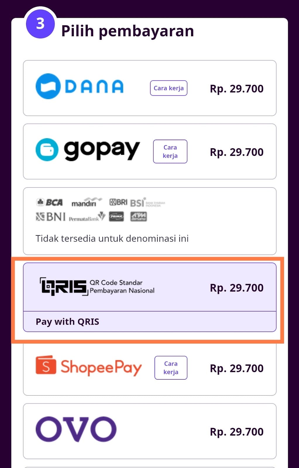 memilih metode pembayaran Codashop hago