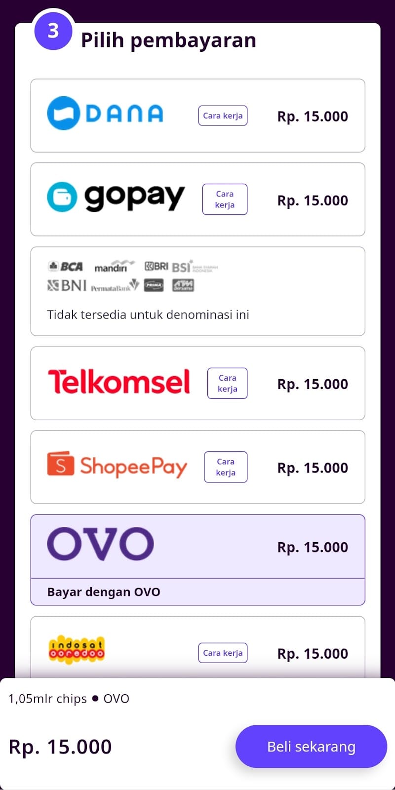 metode pembayaran Codashop Domino