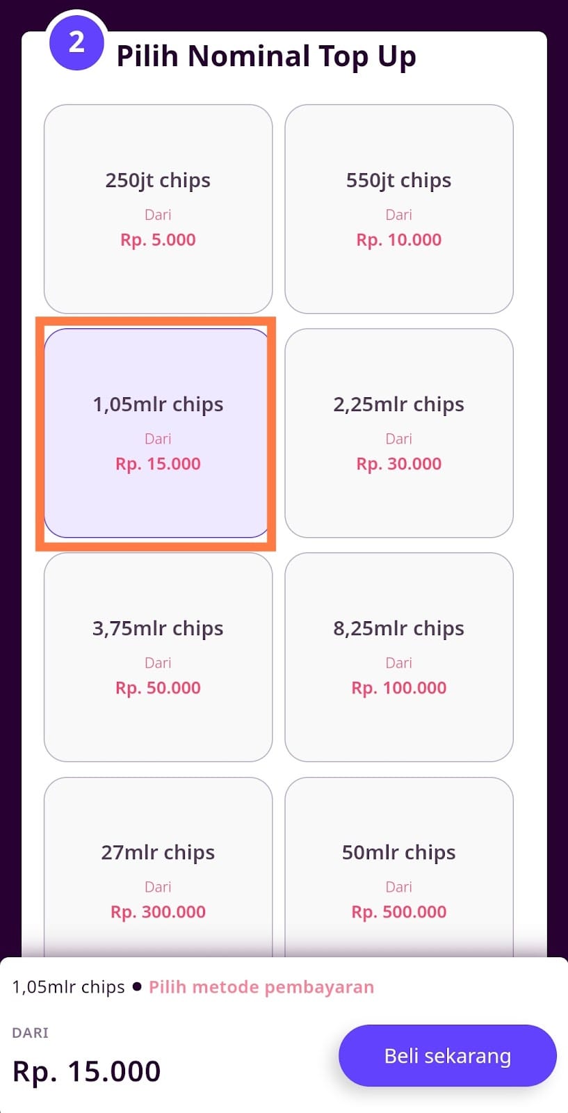 pilih nominal top up Codashop Domino