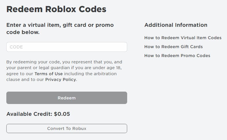 redeem promo code roblox